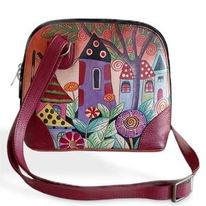 Anuschka Multi-Compartment Zip Around Hand-Painted Village of Dreams Crossbody
